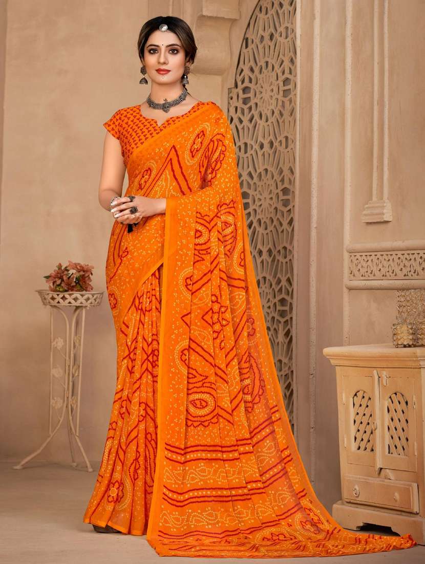 women bandhani printed chiffon saree with blouse