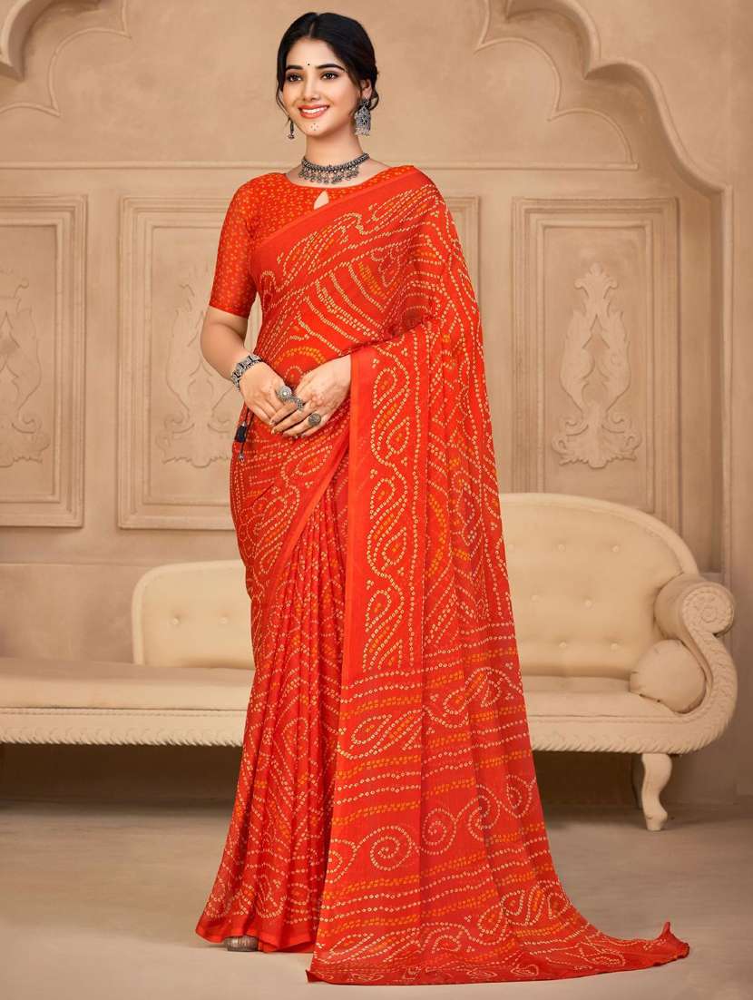 women bandhani printed chiffon saree with blouse