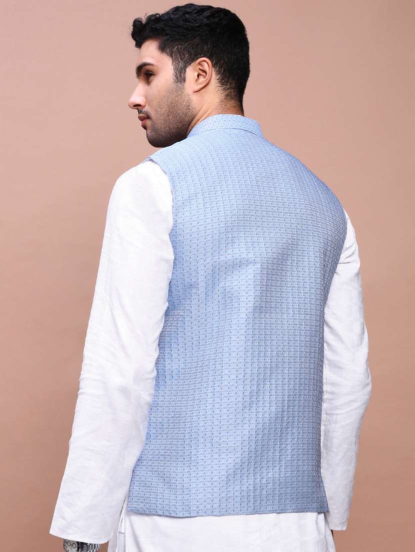 men mandarin neck self design nehru jacket - 21383259 -  Standard Image - 3