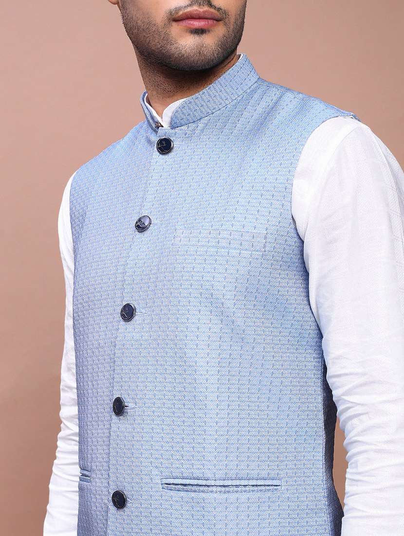 men mandarin neck self design nehru jacket - 21383259 -  Standard Image - 5