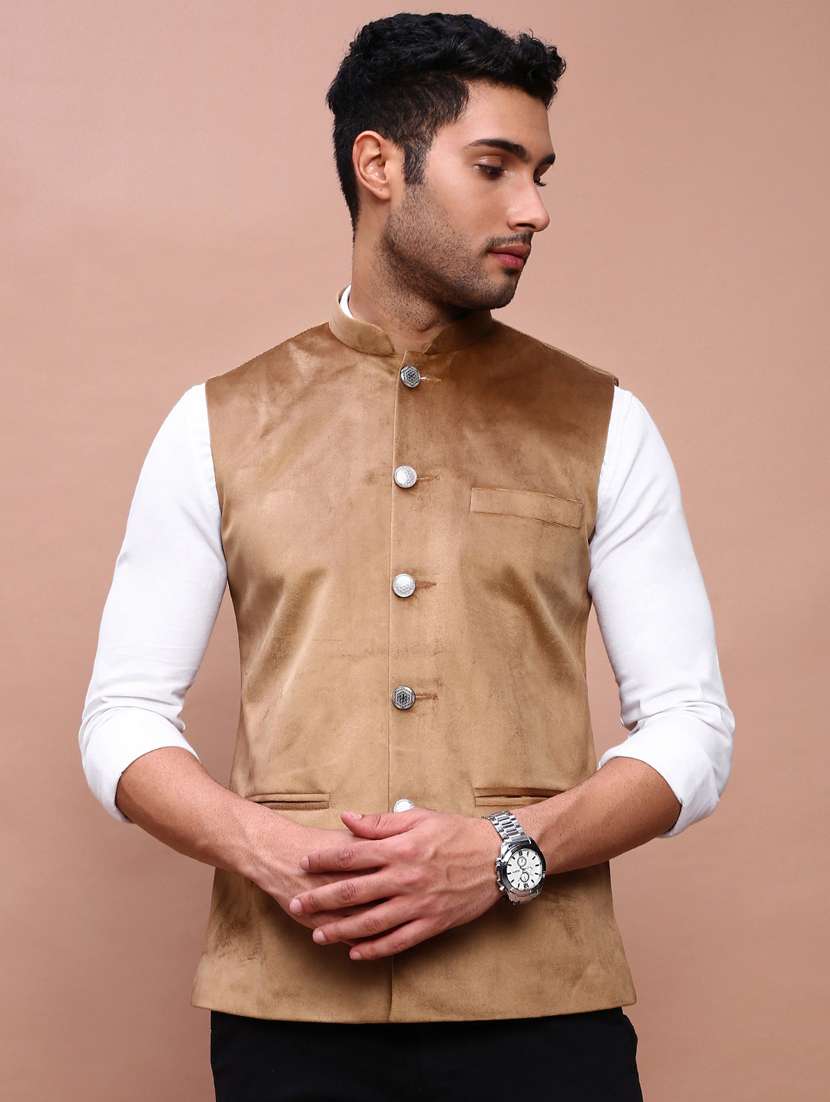 men mandarin neck solid nehru jacket