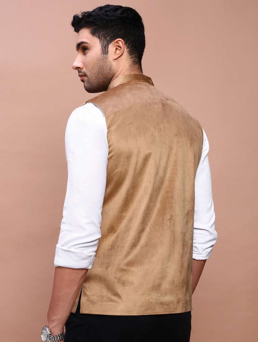 men mandarin neck solid nehru jacket - 21383263 -  Standard Image - 3