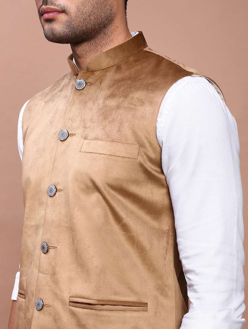 men mandarin neck solid nehru jacket - 21383263 -  Standard Image - 5