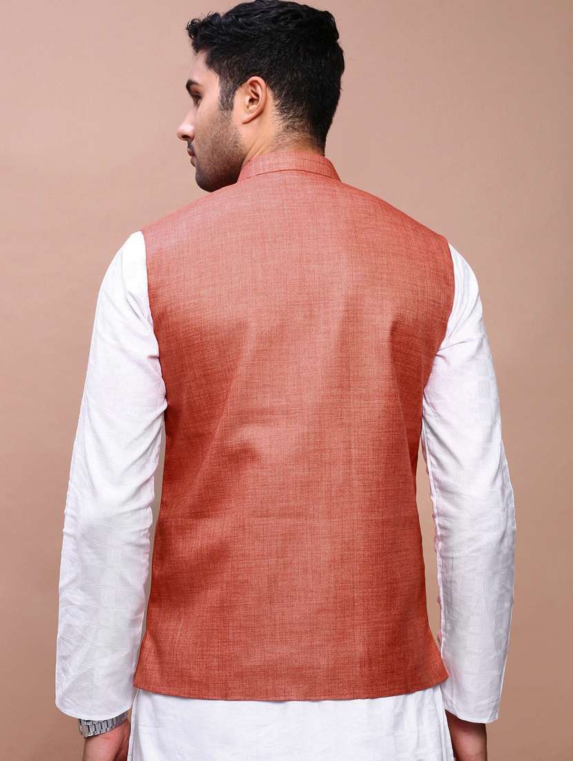 men mandarin neck solid nehru jacket - 21383268 -  Standard Image - 3