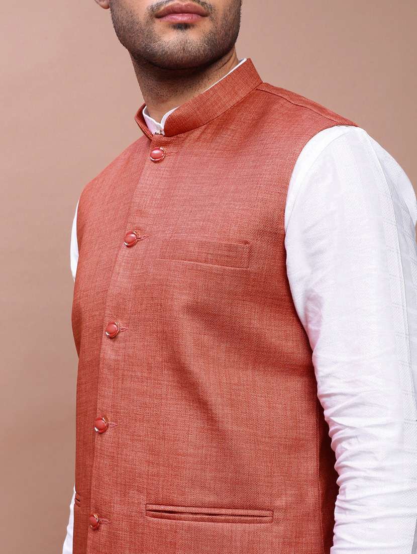 men mandarin neck solid nehru jacket - 21383268 -  Standard Image - 5