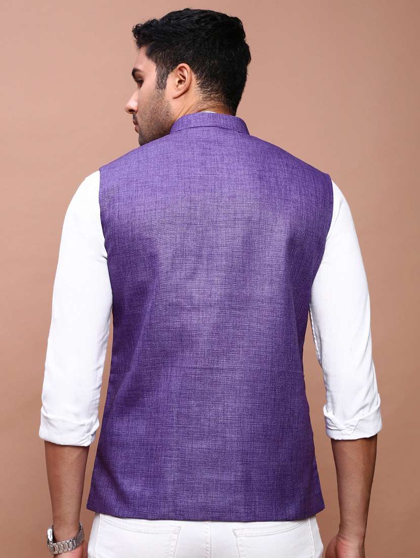 men mandarin neck solid nehru jacket - 21383269 -  Standard Image - 3