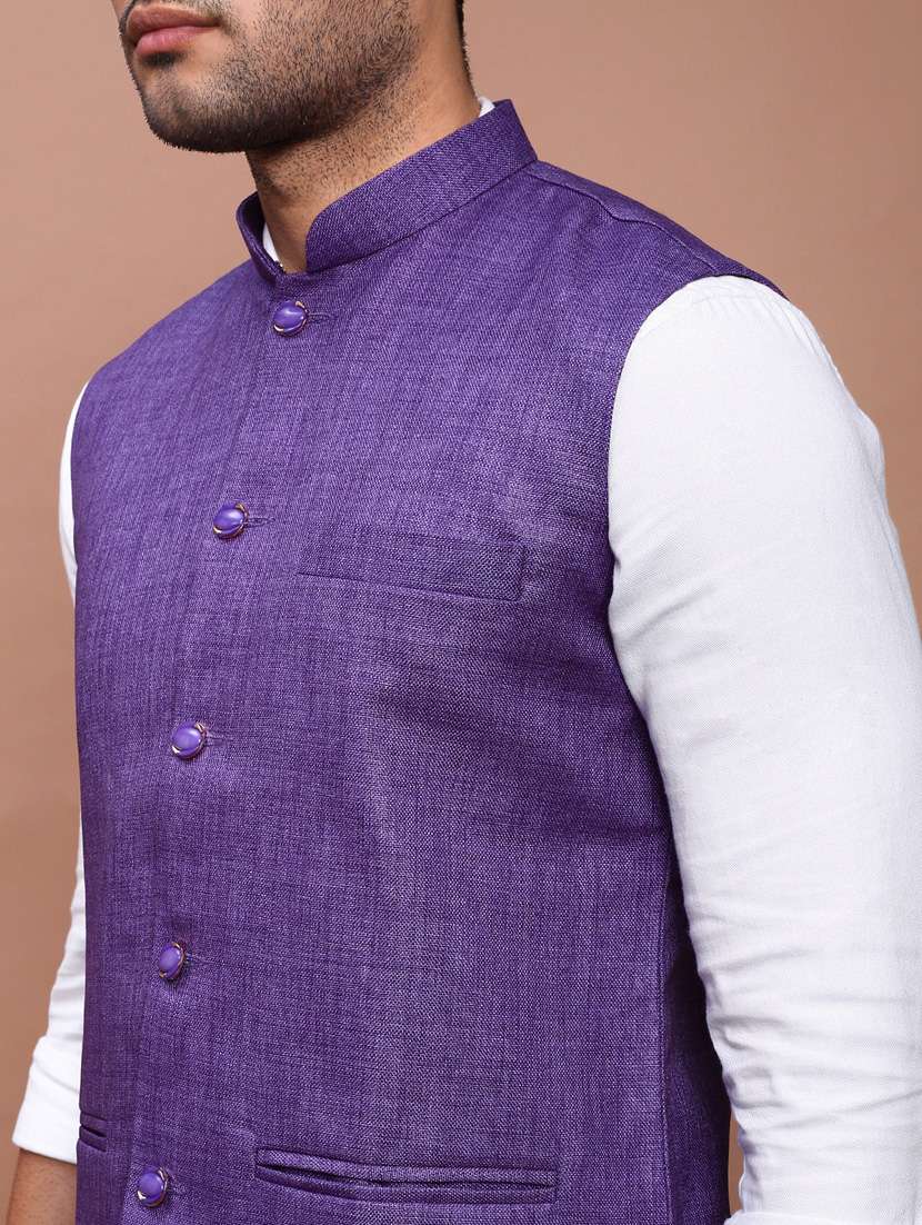 men mandarin neck solid nehru jacket - 21383269 -  Standard Image - 5