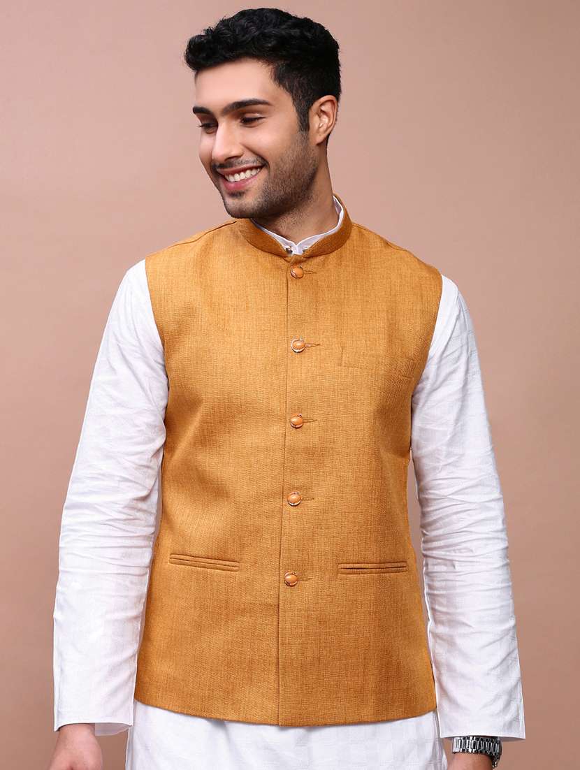 men mandarin neck solid nehru jacket - 21383271 - Zoom Image - 0