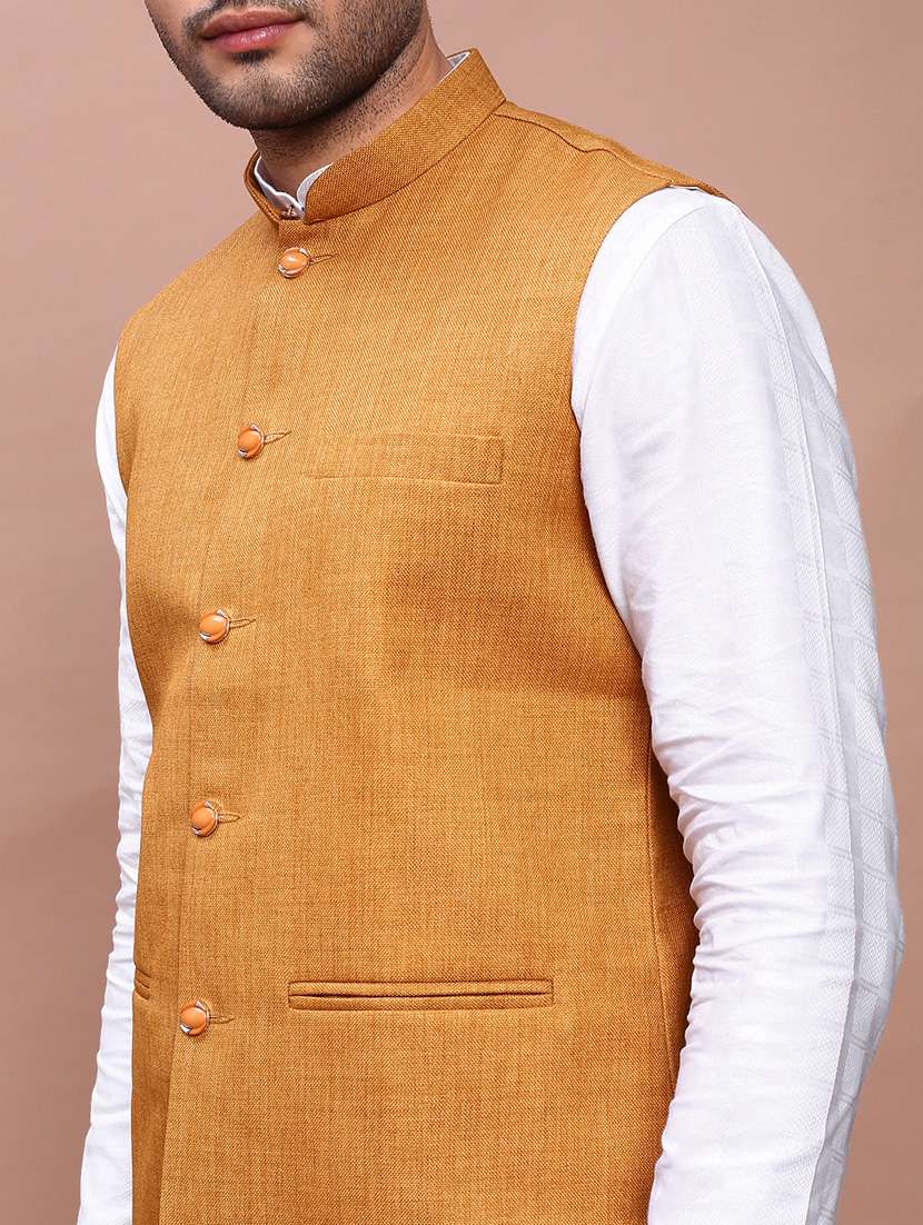 men mandarin neck solid nehru jacket - 21383271 - Standard Image - 5