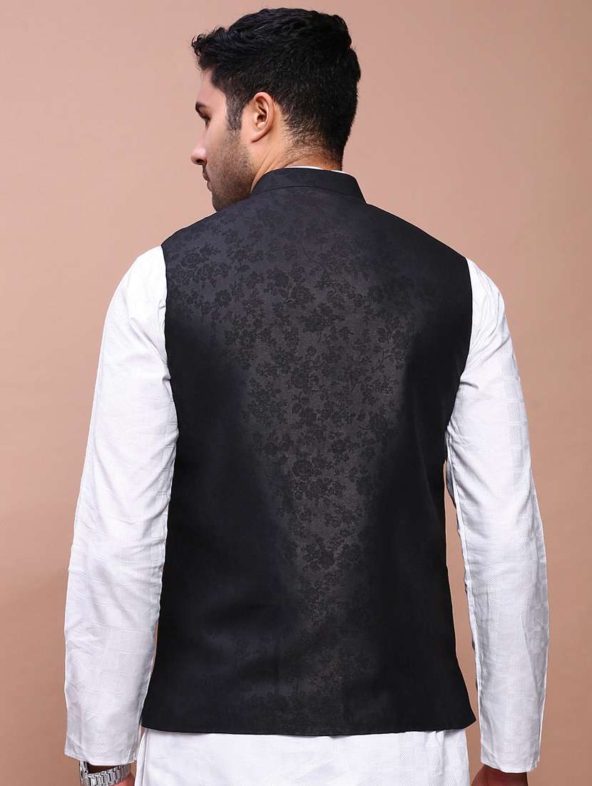 men mandarin neck self design nehru jacket - 21383276 -  Standard Image - 3