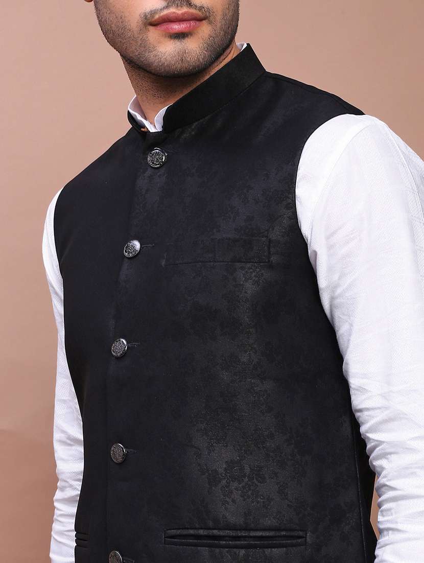 men mandarin neck self design nehru jacket - 21383276 -  Standard Image - 5