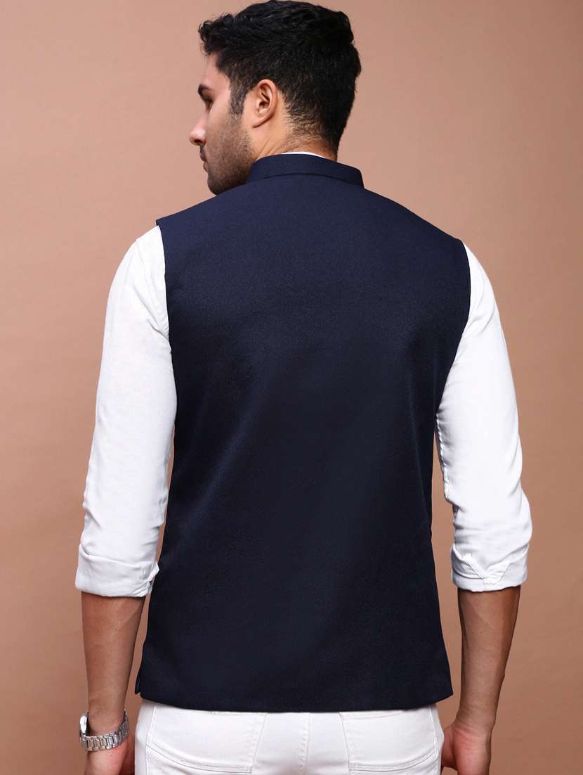 men mandarin neck solid nehru jacket - 21383277 -  Standard Image - 3