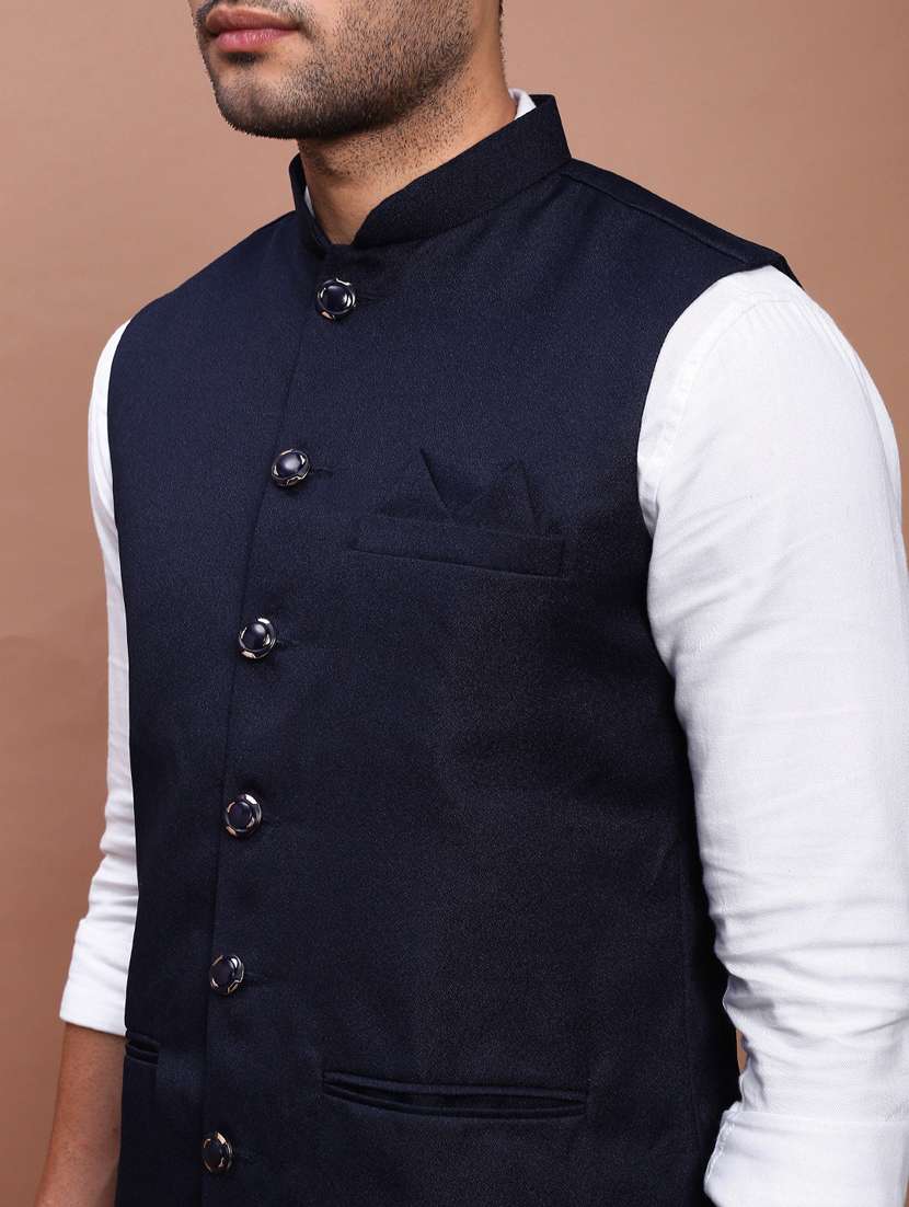 men mandarin neck solid nehru jacket - 21383277 -  Standard Image - 5