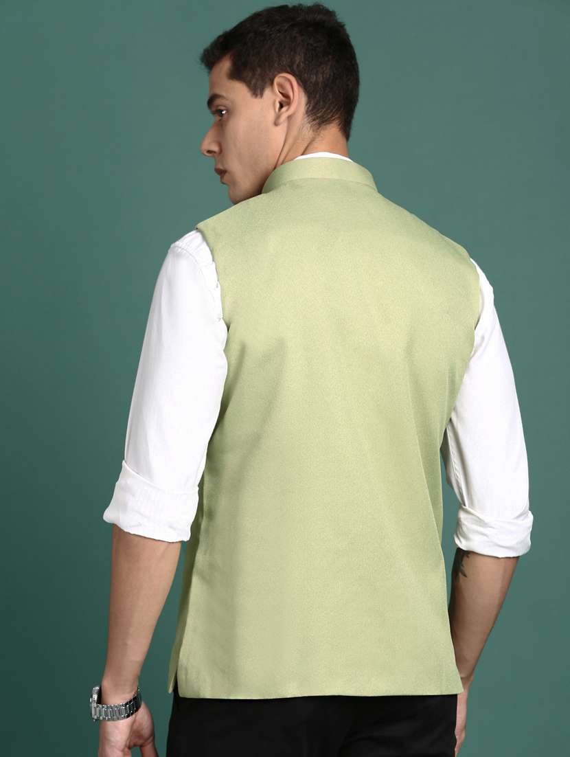 men mandarin neck solid nehru jacket - 21383278 -  Standard Image - 3