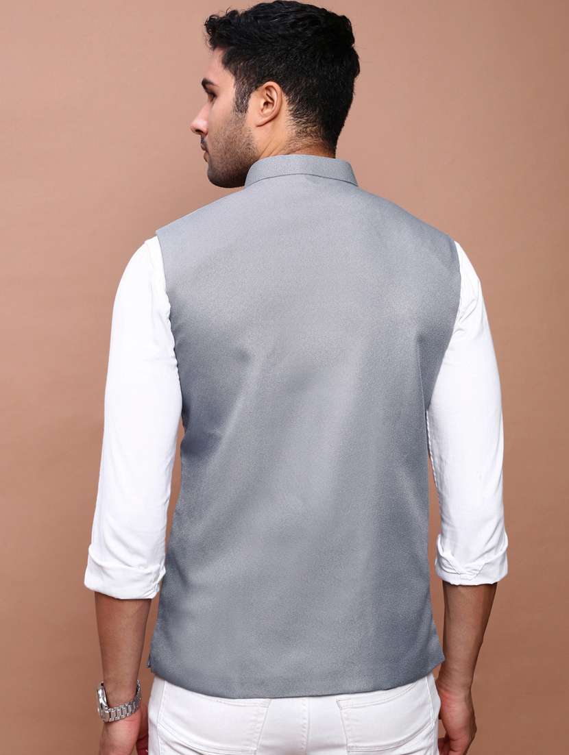 men mandarin neck solid nehru jacket - 21383279 -  Standard Image - 3