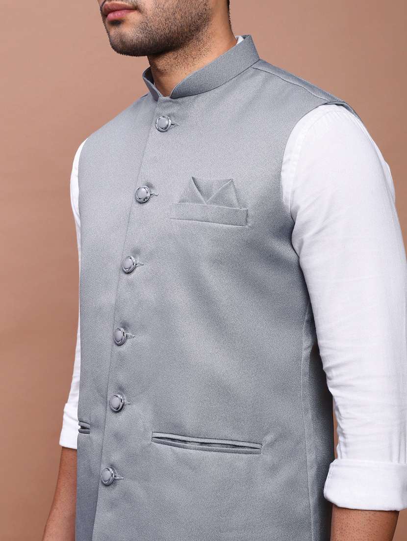 men mandarin neck solid nehru jacket - 21383279 -  Standard Image - 5
