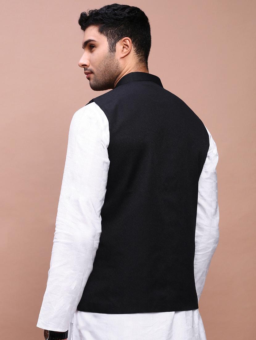 men mandarin neck solid nehru jacket - 21383281 - Standard Image - 3