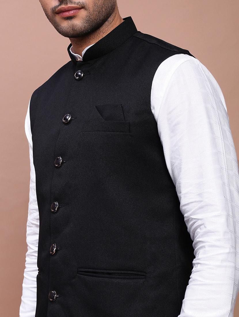 men mandarin neck solid nehru jacket - 21383281 - Standard Image - 5