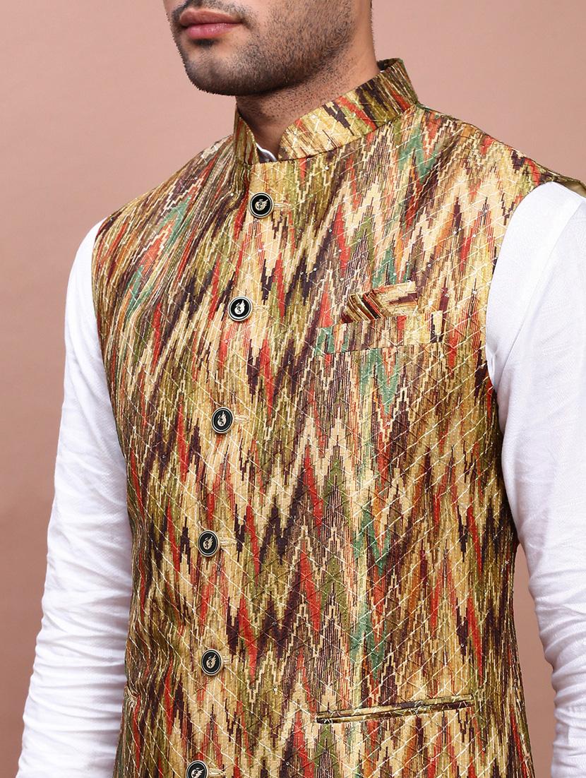 multi colored cotton nehru jacket - 21383284 - Standard Image - 5