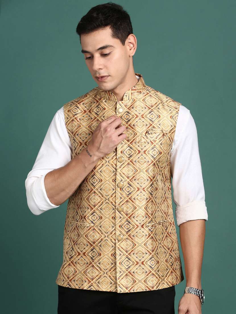 men mandarin neck embroidered nehru jacket