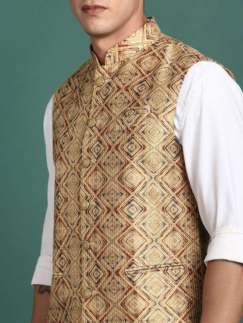 men mandarin neck embroidered nehru jacket - 21383286 -  Standard Image - 5