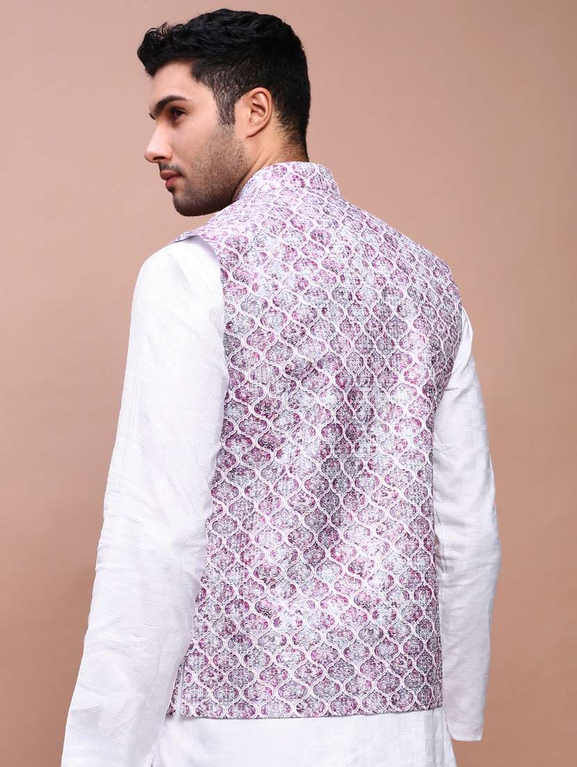 purple cotton nehru jacket - 21383288 -  Standard Image - 3