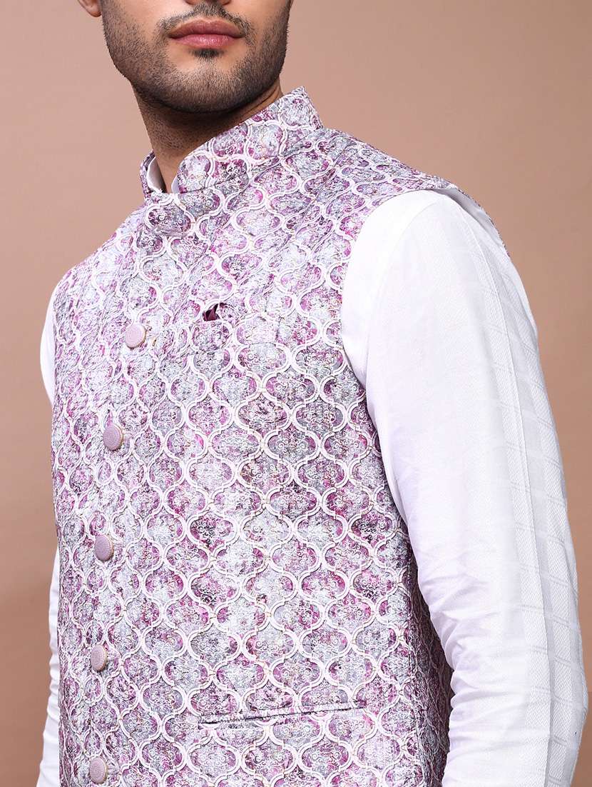 purple cotton nehru jacket - 21383288 -  Standard Image - 5