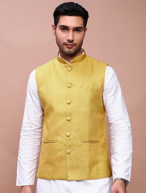 men mandarin neck solid nehru jacket - 21383292 - Standard Image - 0