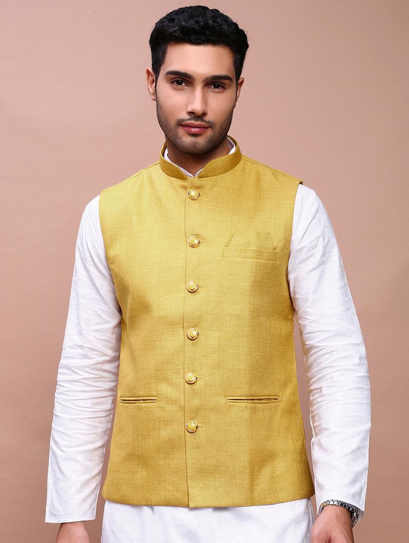 men mandarin neck solid nehru jacket - 21383292 - Zoom Image - 0