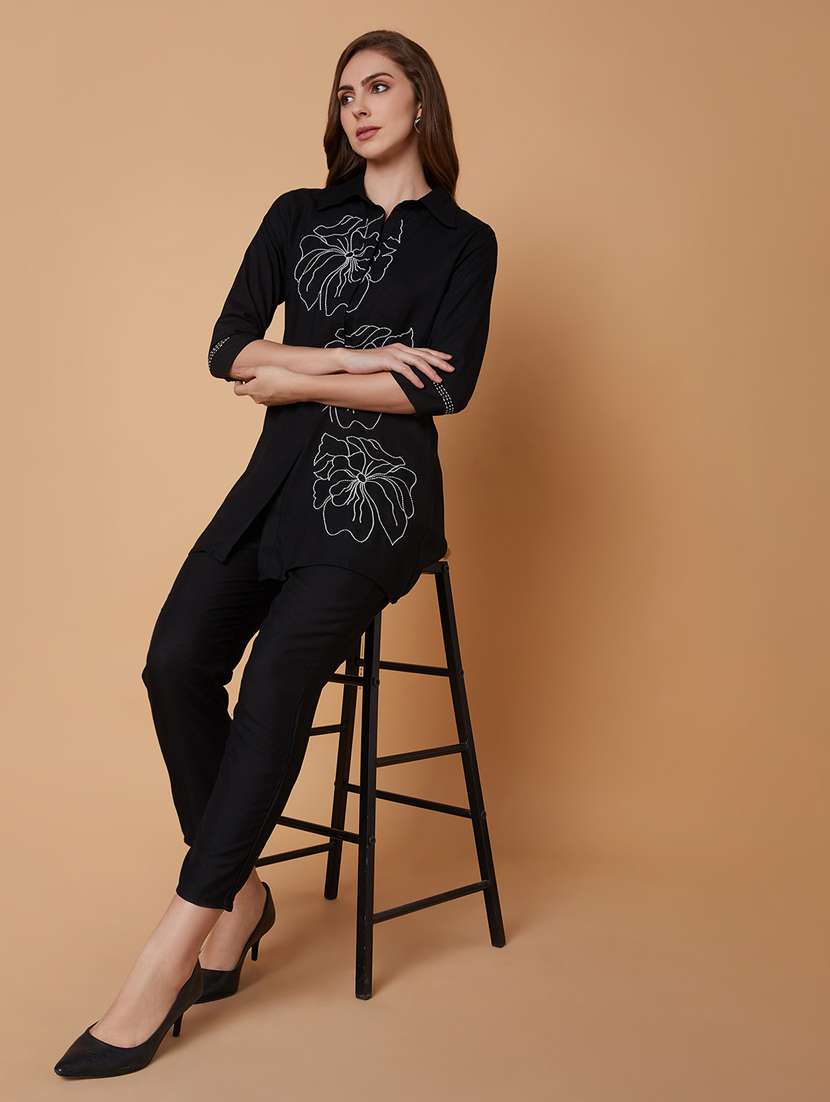 black cotton blend top and trouser set coord - 21383315 -  Standard Image - 3