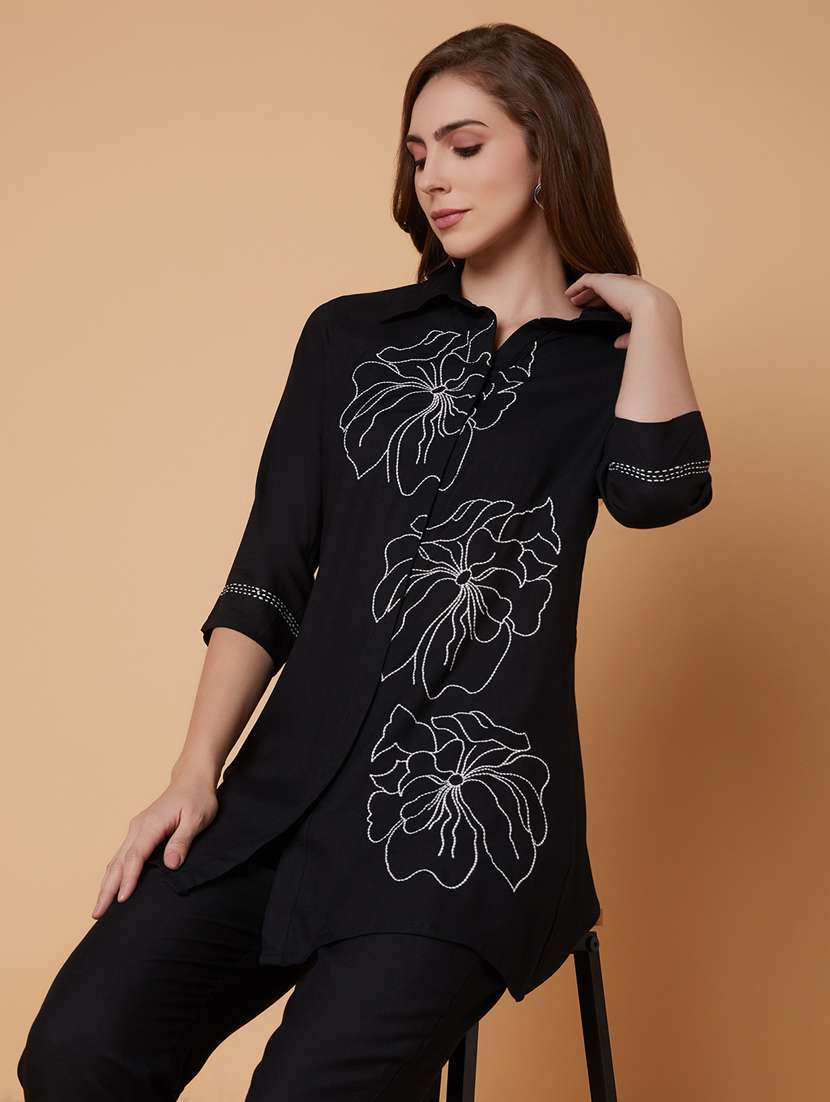 black cotton blend top and trouser set coord - 21383315 -  Standard Image - 5