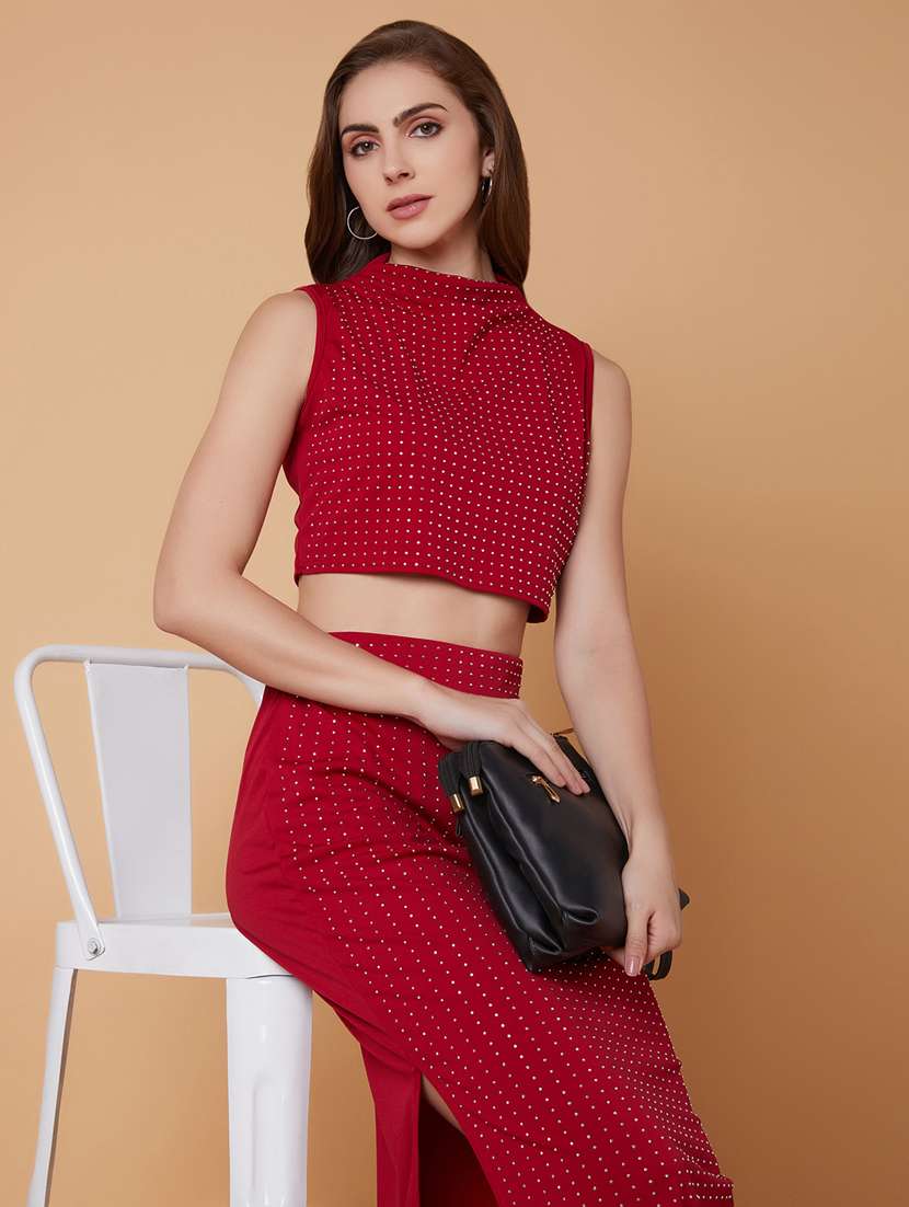 maroon polka dot top and skirt co-ord set - 21383316 -  Standard Image - 5
