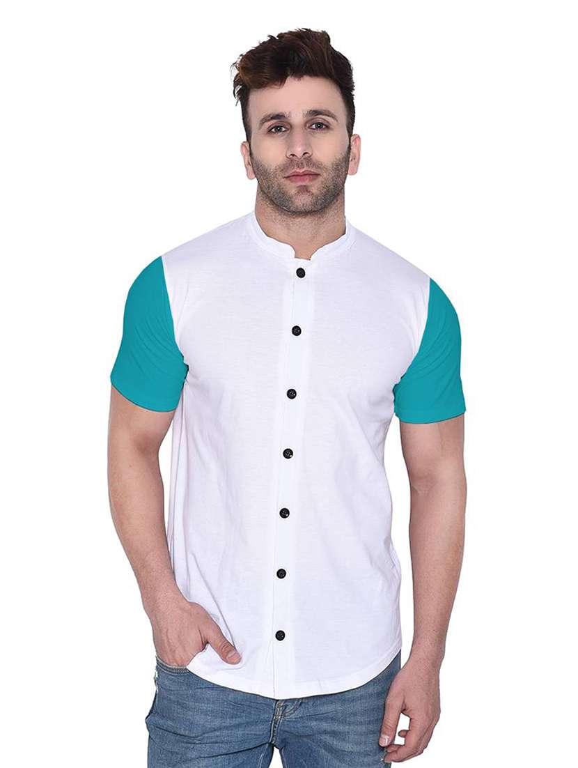 men short sleeved color block casual shirt