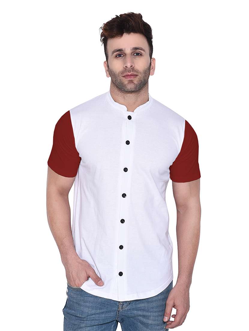 men short sleeved color block casual shirt
