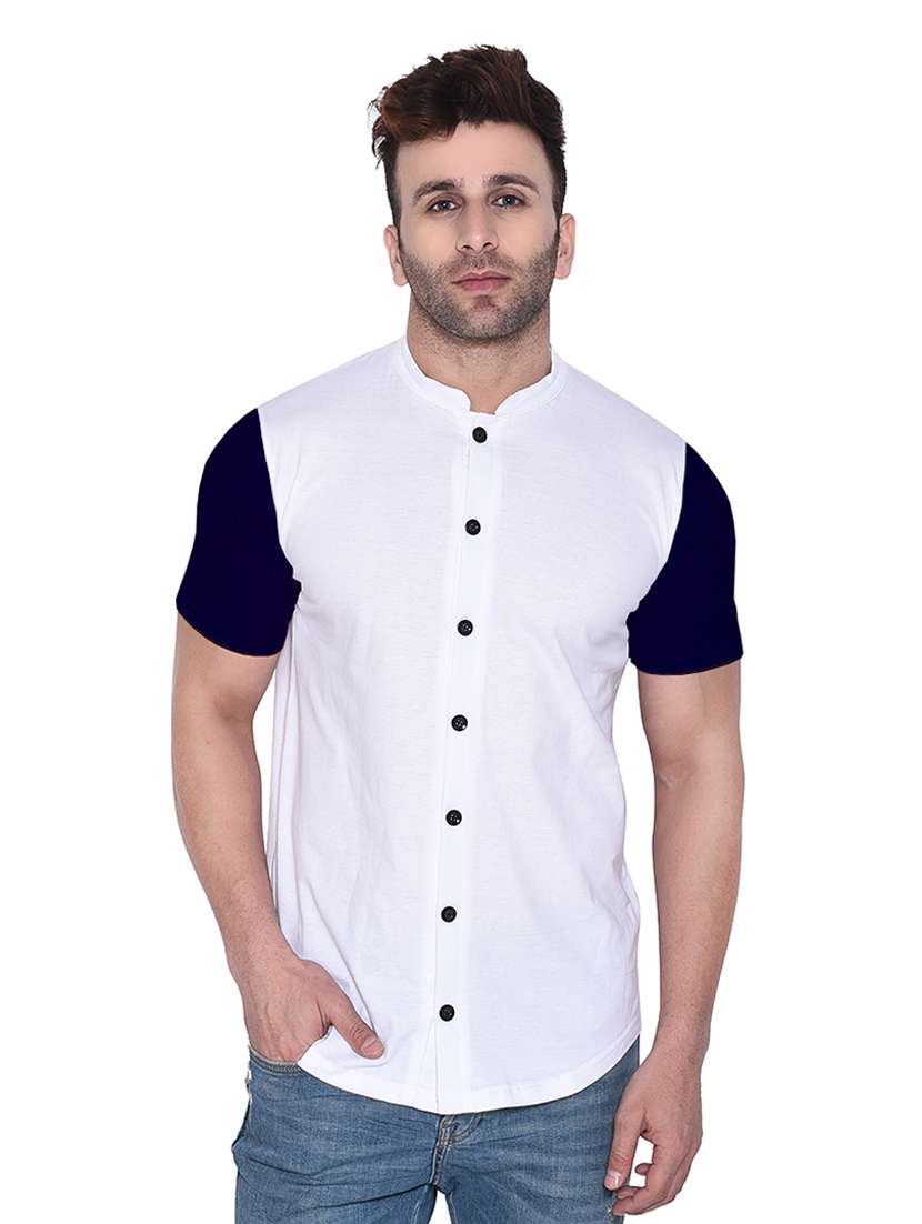 men short sleeved color block casual shirt