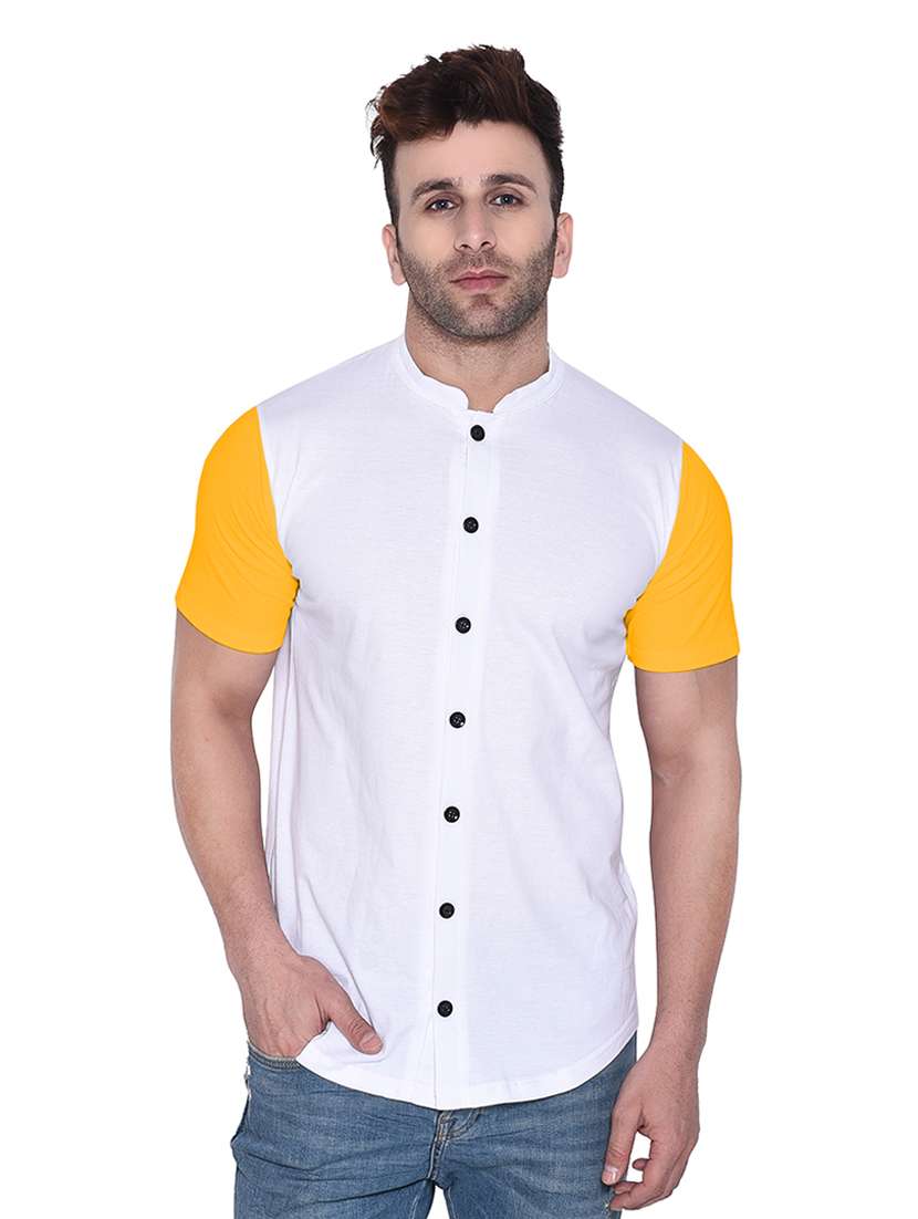 men short sleeved color block casual shirt