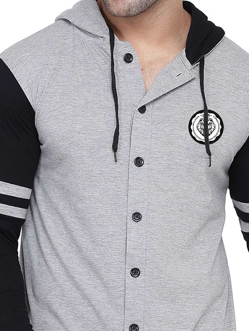 men color block hood neck casul shirt - 21383538 -  Standard Image - 3