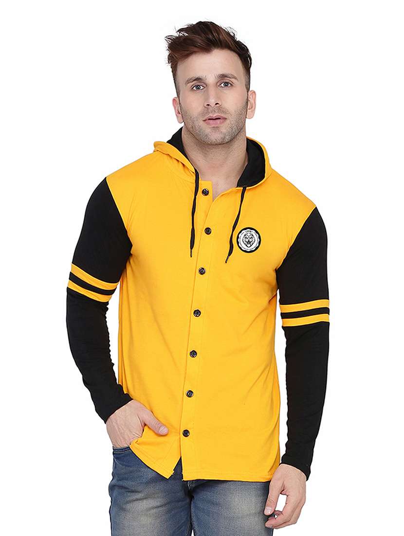 men color block hood neck casul shirt