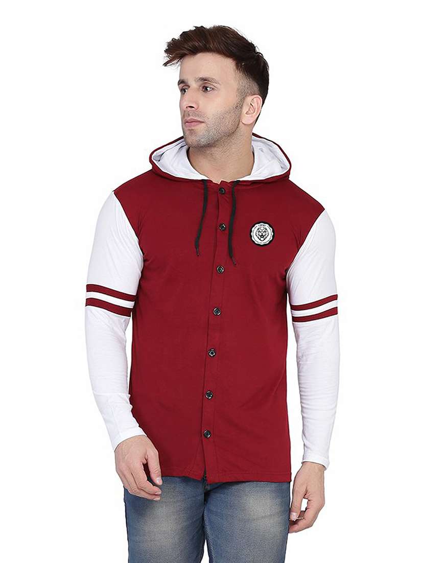 men color block hood neck casul shirt
