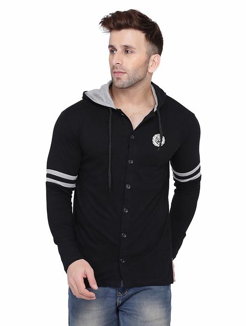 men solid hood neck casul shirt - 21383549 - Standard Image - 0