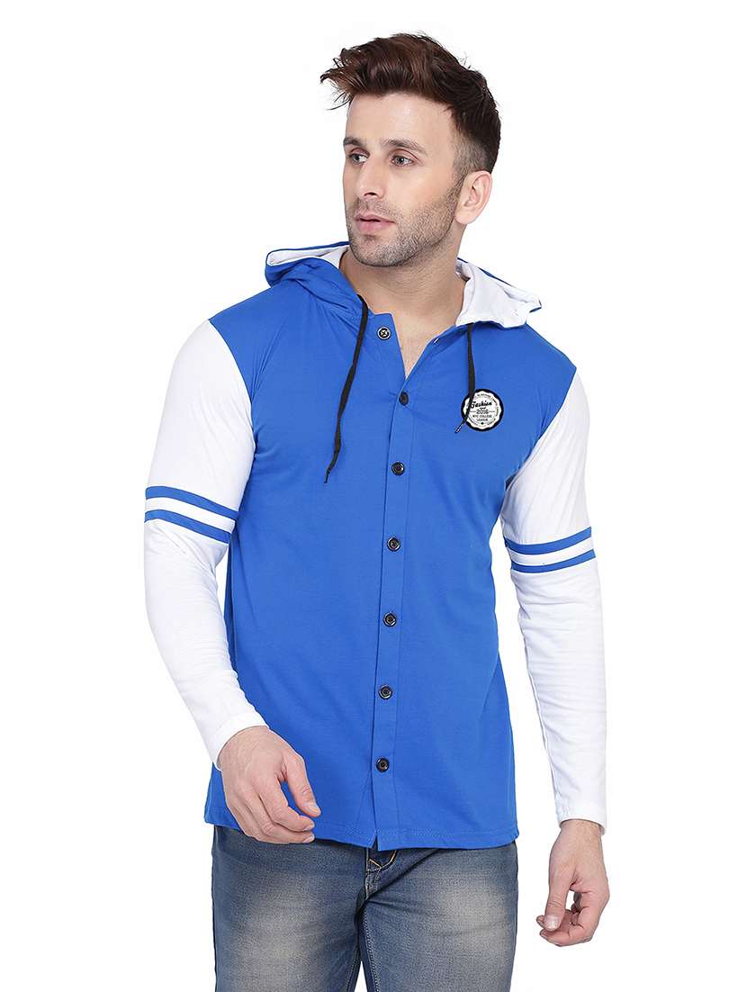 men color block hood neck casul shirt