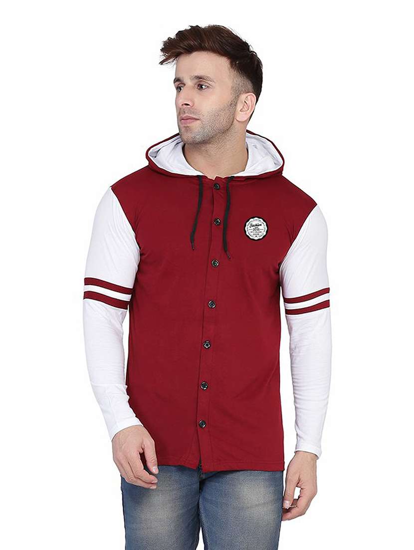 men color block hood neck casul shirt