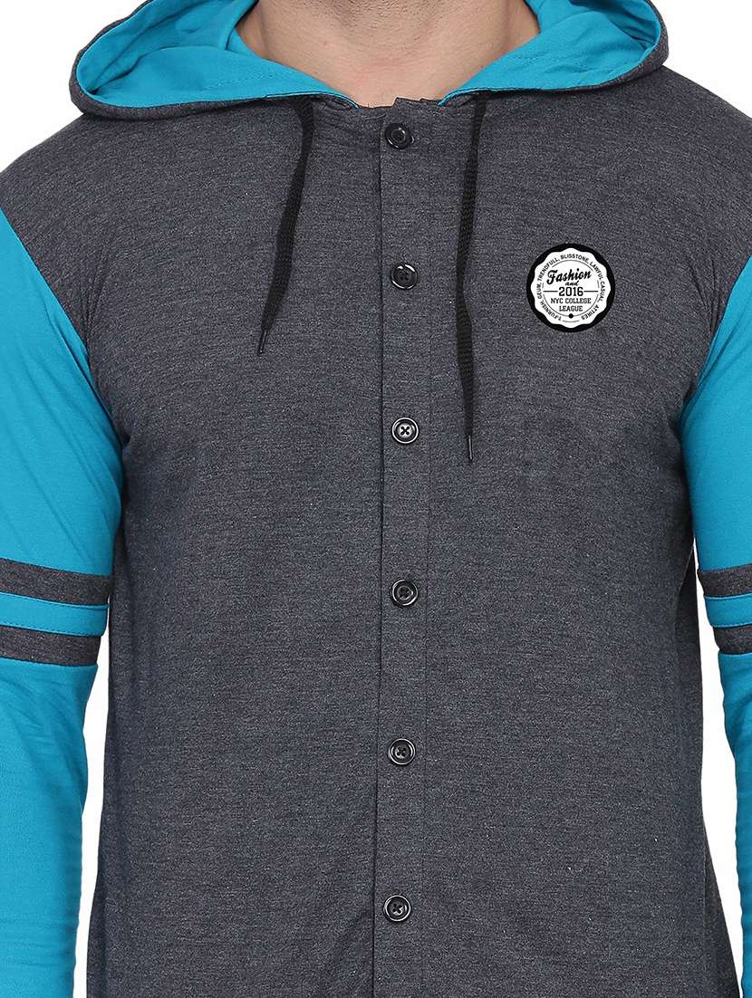 men color block hood neck casul shirt - 21383572 -  Standard Image - 3