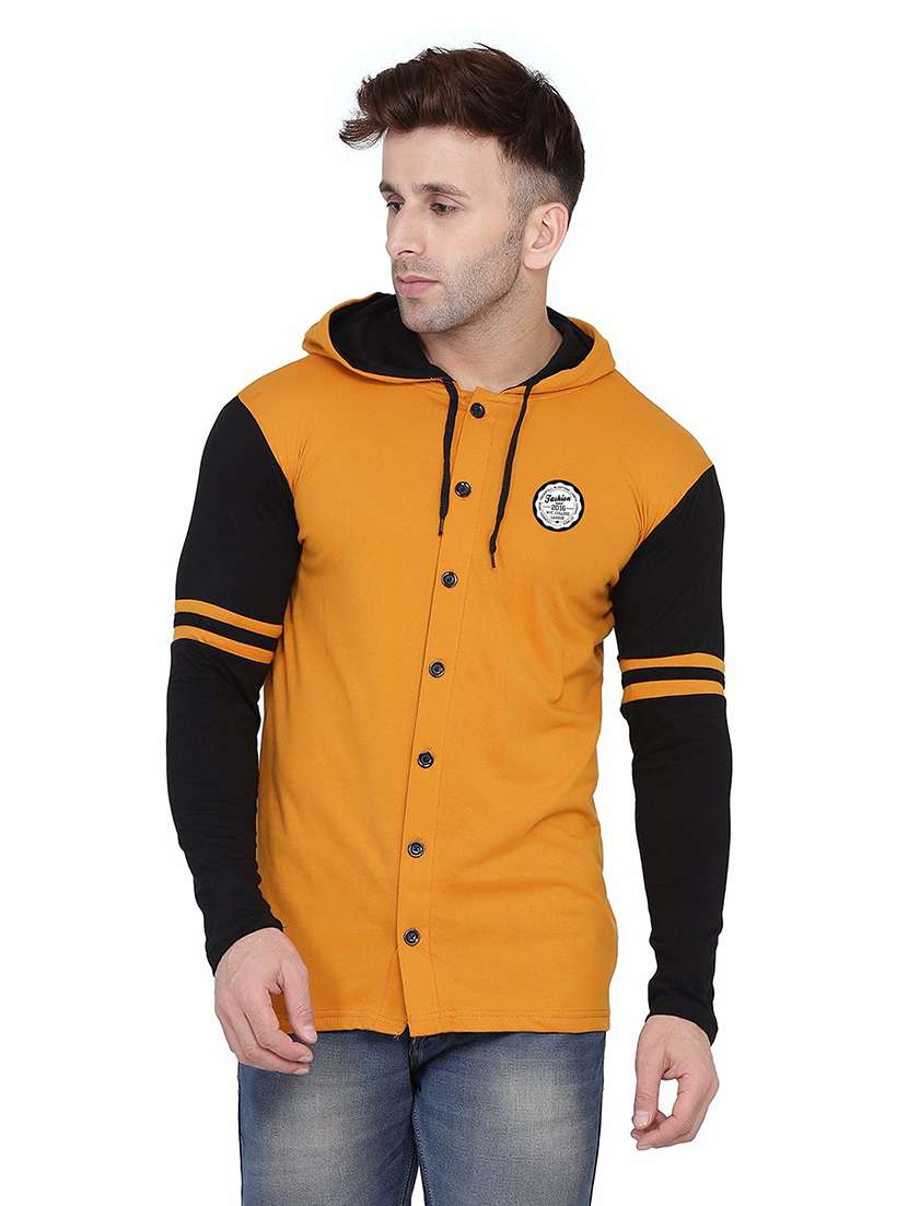men color block hood neck casul shirt