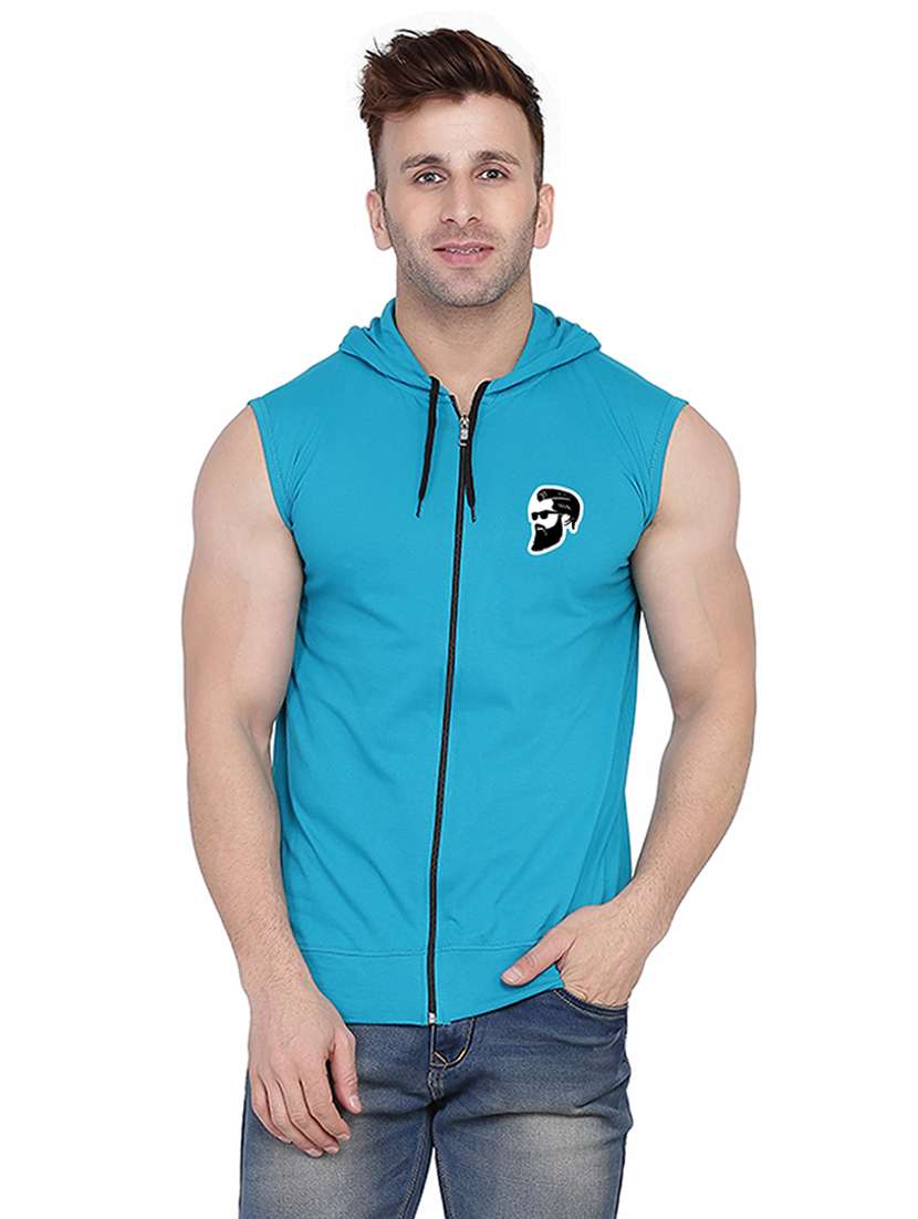 men solid hooded neck t-shirt