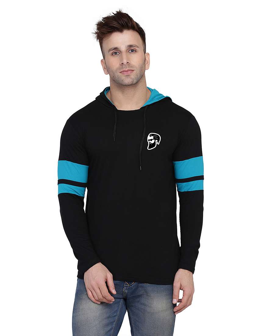 men solid hood neck t-shirt