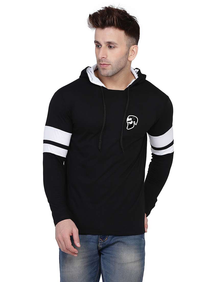 men solid hood neck t-shirt