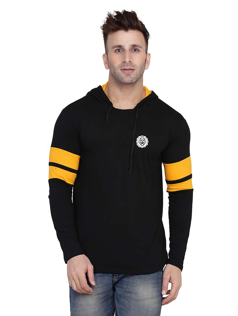 men solid hood neck t-shirt