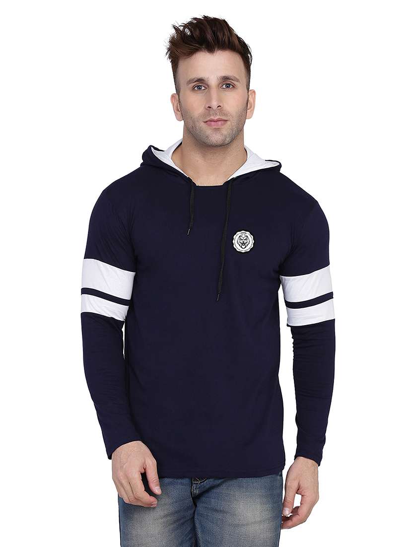 men solid hood neck t-shirt