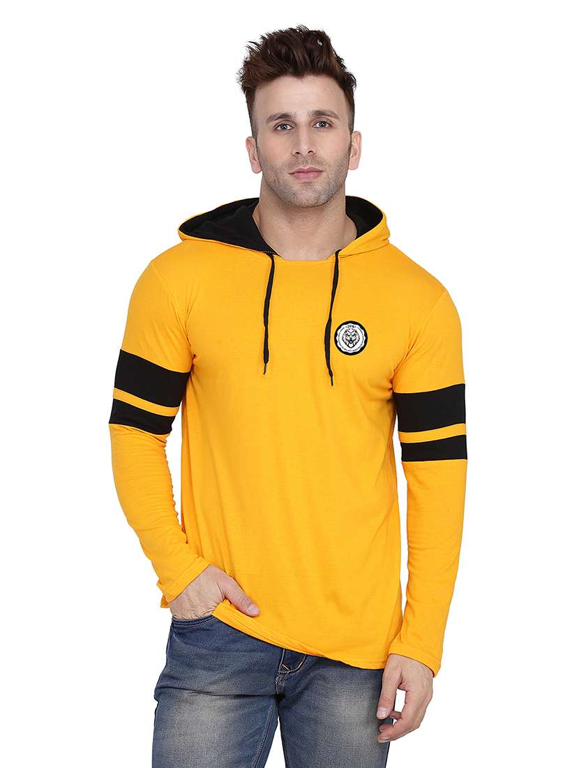 men solid hood neck t-shirt